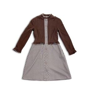 Mod groovy Brown Gingham Dress is missing one button S
